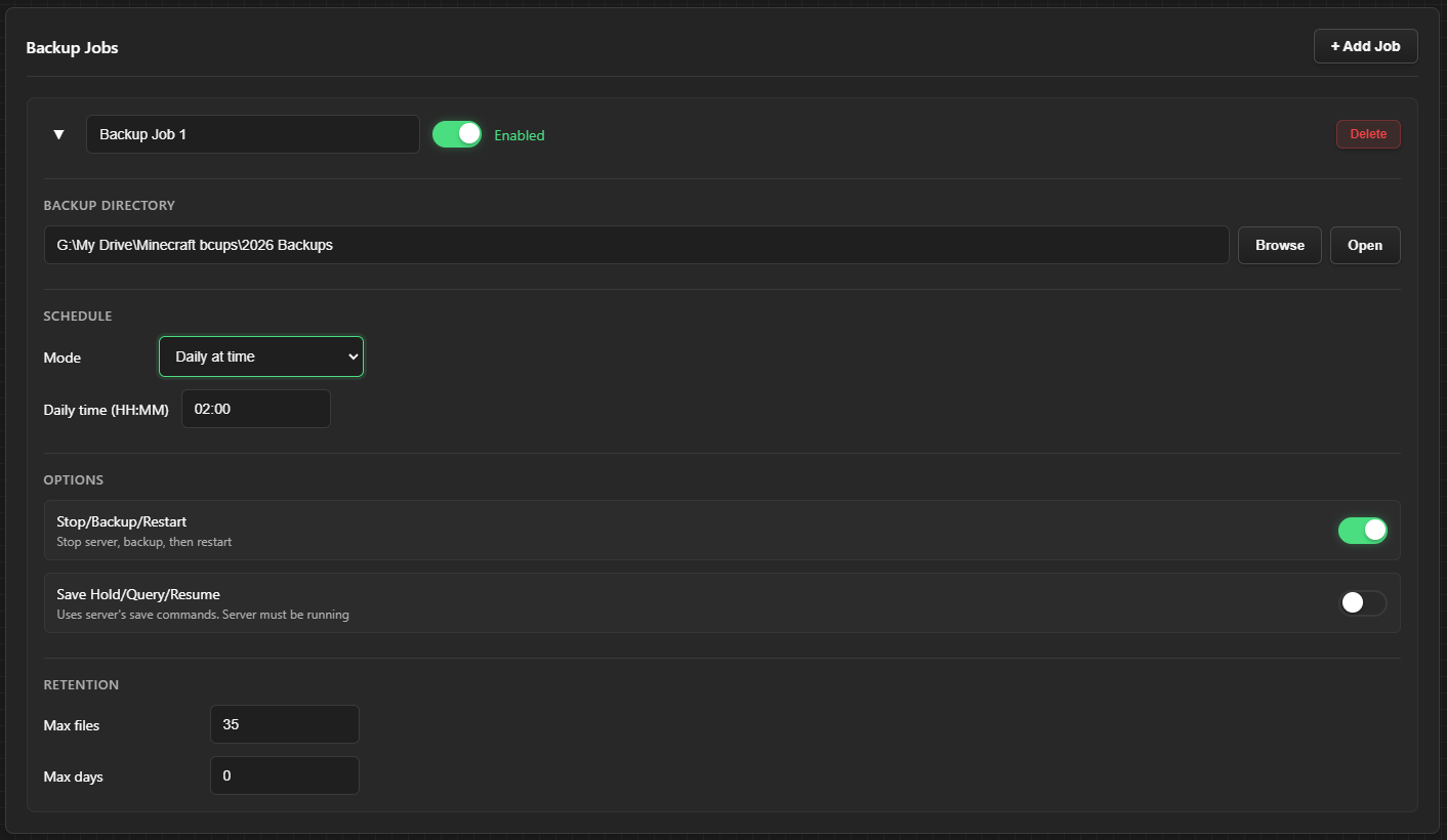 Backup job daily time scheduling configuration
